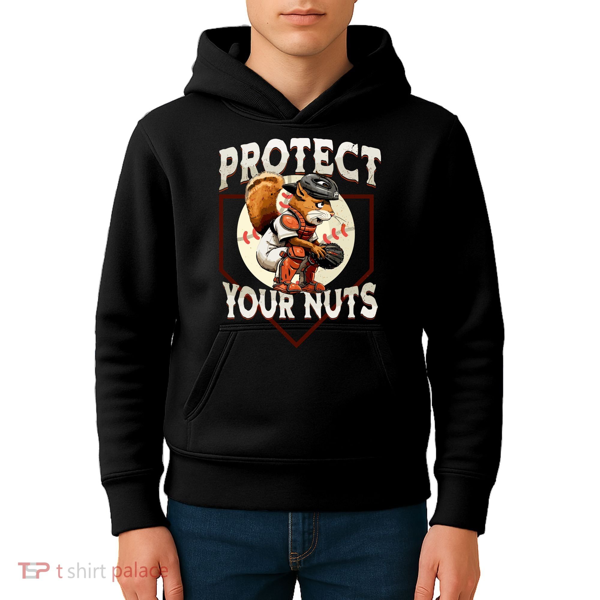 Squirrel Catcher Protect Your Nuts Funny Baseball Kids Hoodie