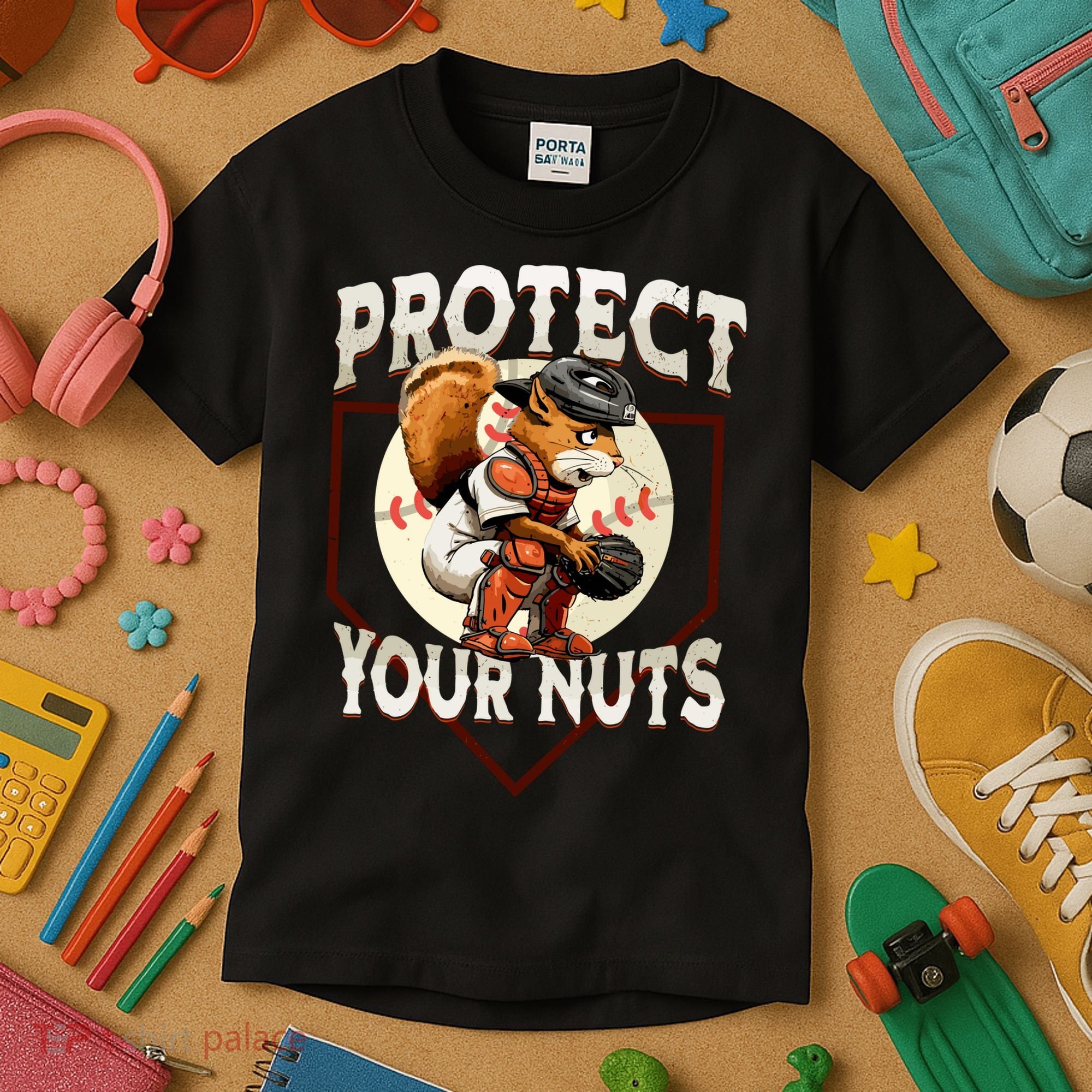 Squirrel Catcher Protect Your Nuts Funny Baseball Kids T-Shirt