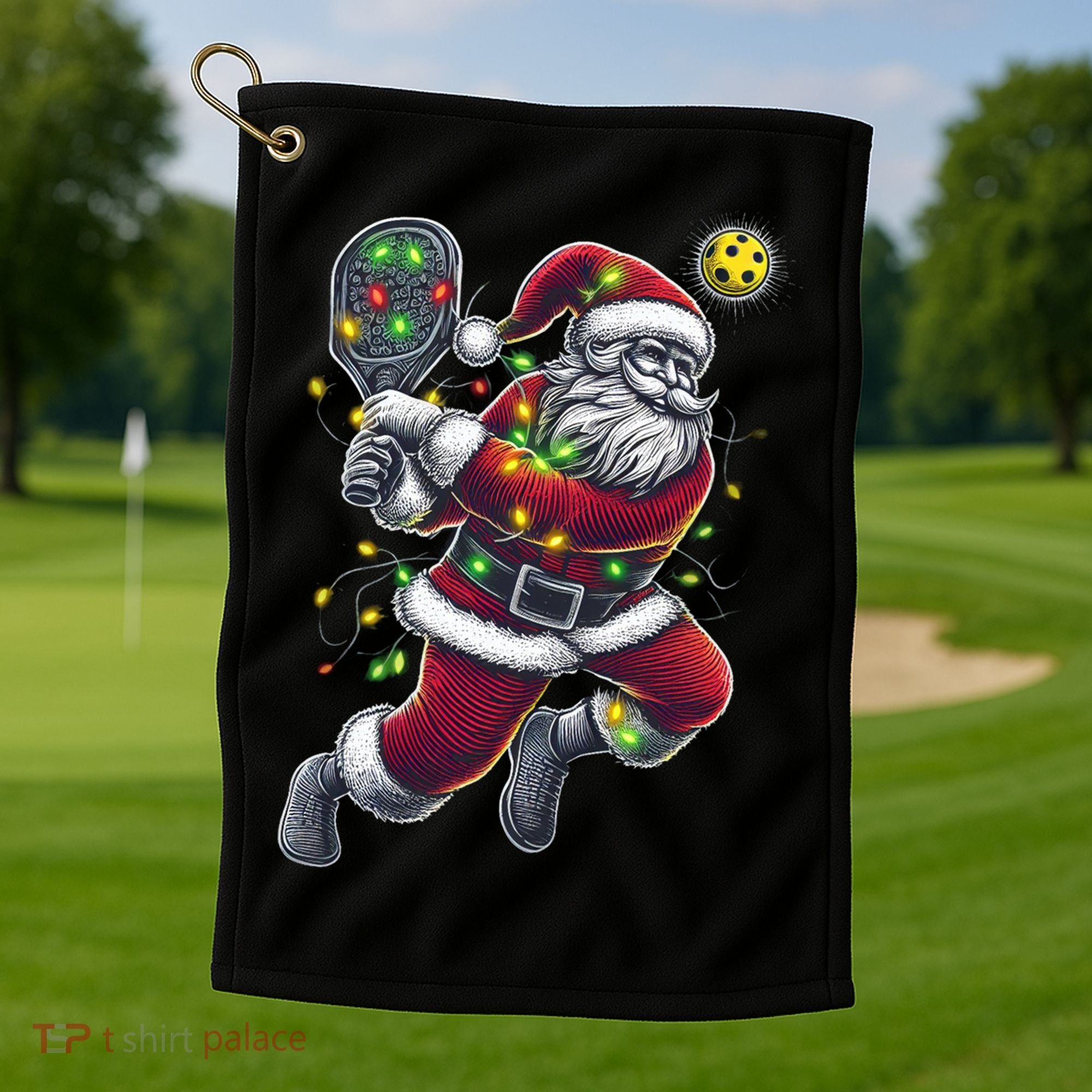 Santa Claus Playing Pickleball Lover Christmas Holiday Gift Golf Towel