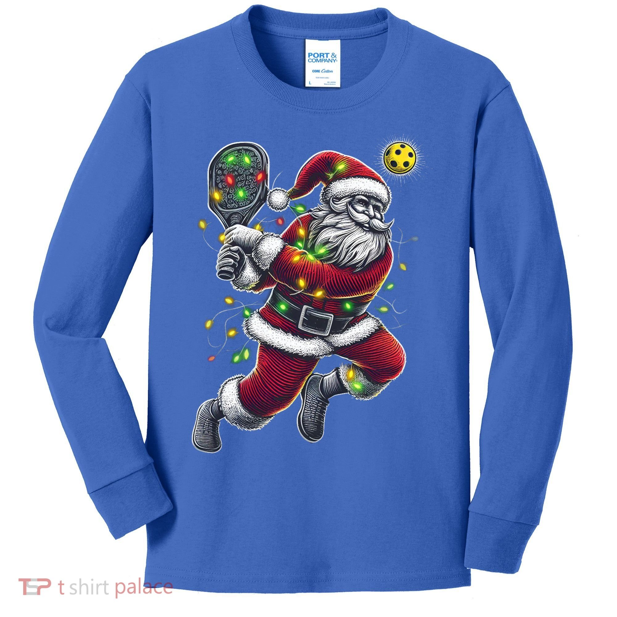 Santa Claus Playing Pickleball Lover Christmas Holiday Gift Kids Long Sleeve Shirt