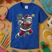 Santa Claus Playing Pickleball Lover Christmas Holiday Gift Kids T-Shirt thumb 3