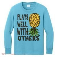 Swinger Couples Plays Well With Others Upside Down Pineapple Great Gift Kids Long Sleeve Shirt thumb 0