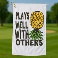 Swinger Couples Plays Well With Others Upside Down Pineapple Great Gift Golf Towel thumb 1