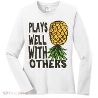 Swinger Couples Plays Well With Others Upside Down Pineapple Great Gift Women's Long Sleeve Shirt thumb 0