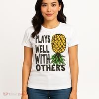 Swinger Couples Plays Well With Others Upside Down Pineapple Great Gift Women's T-Shirt thumb 4