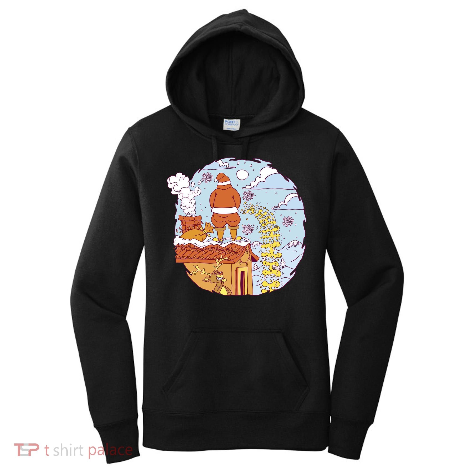 Santa Claus Peeing On Roof Funny Holiday Christmas Women's Hoodie