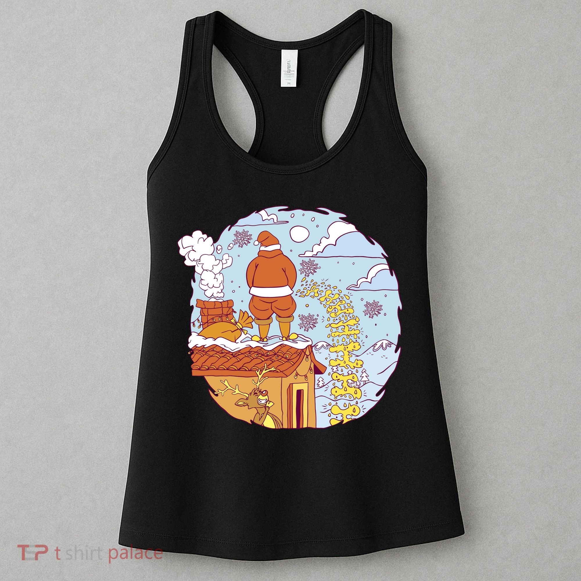 Santa Claus Peeing On Roof Funny Holiday Christmas Women's Tank Top