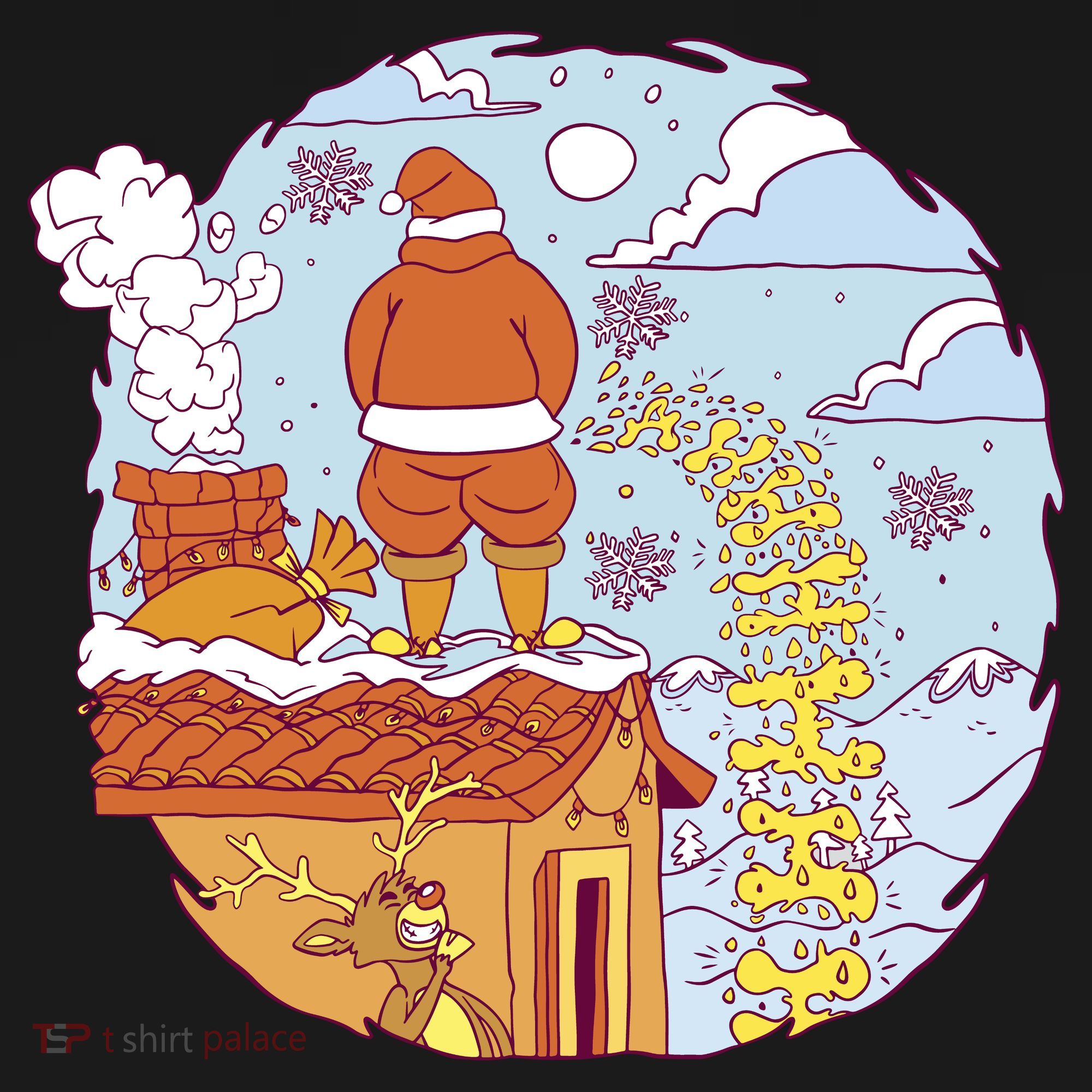 Santa Claus Peeing On Roof Funny Holiday Christmas Women's Tank Top