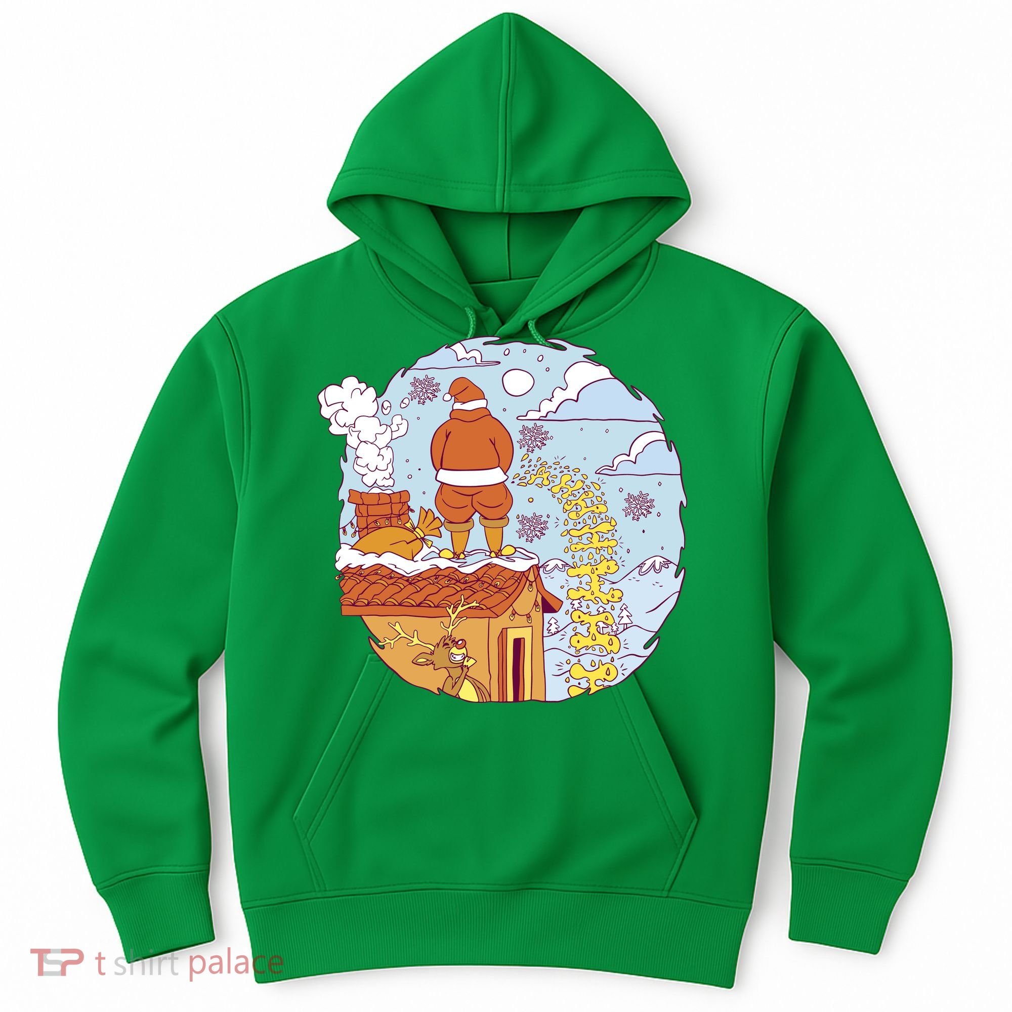 Santa Claus Peeing On Roof Funny Holiday Christmas Hoodie