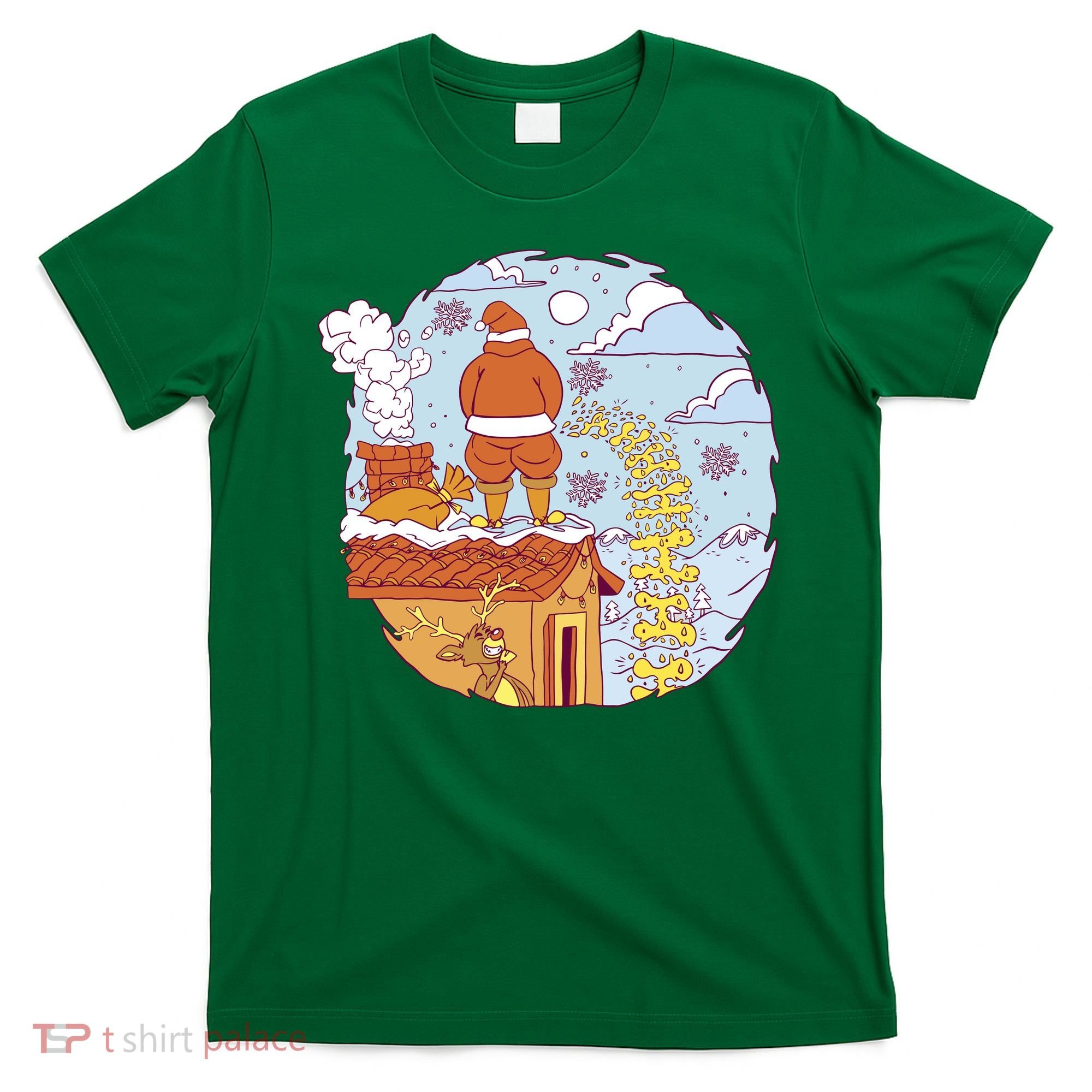 Santa Claus Peeing On Roof Funny Holiday Christmas T-Shirt