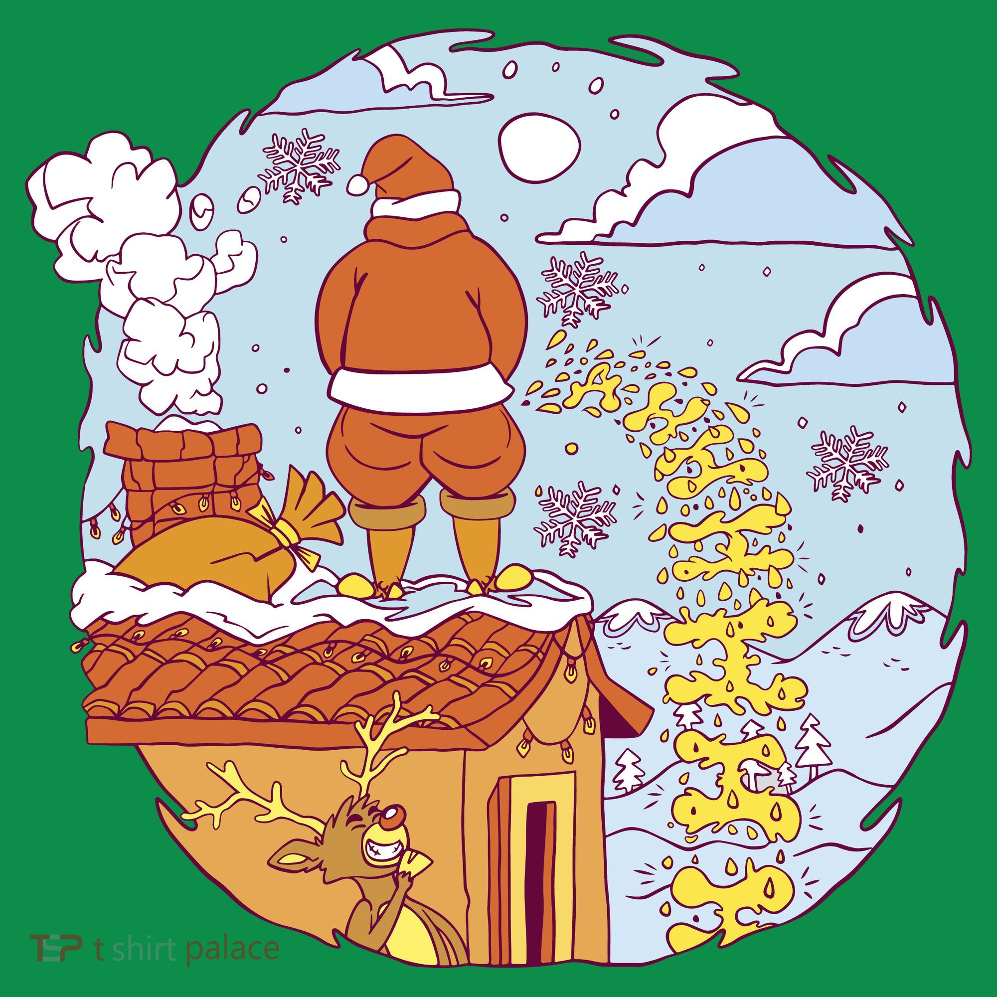 Santa Claus Peeing On Roof Funny Holiday Christmas Coaster