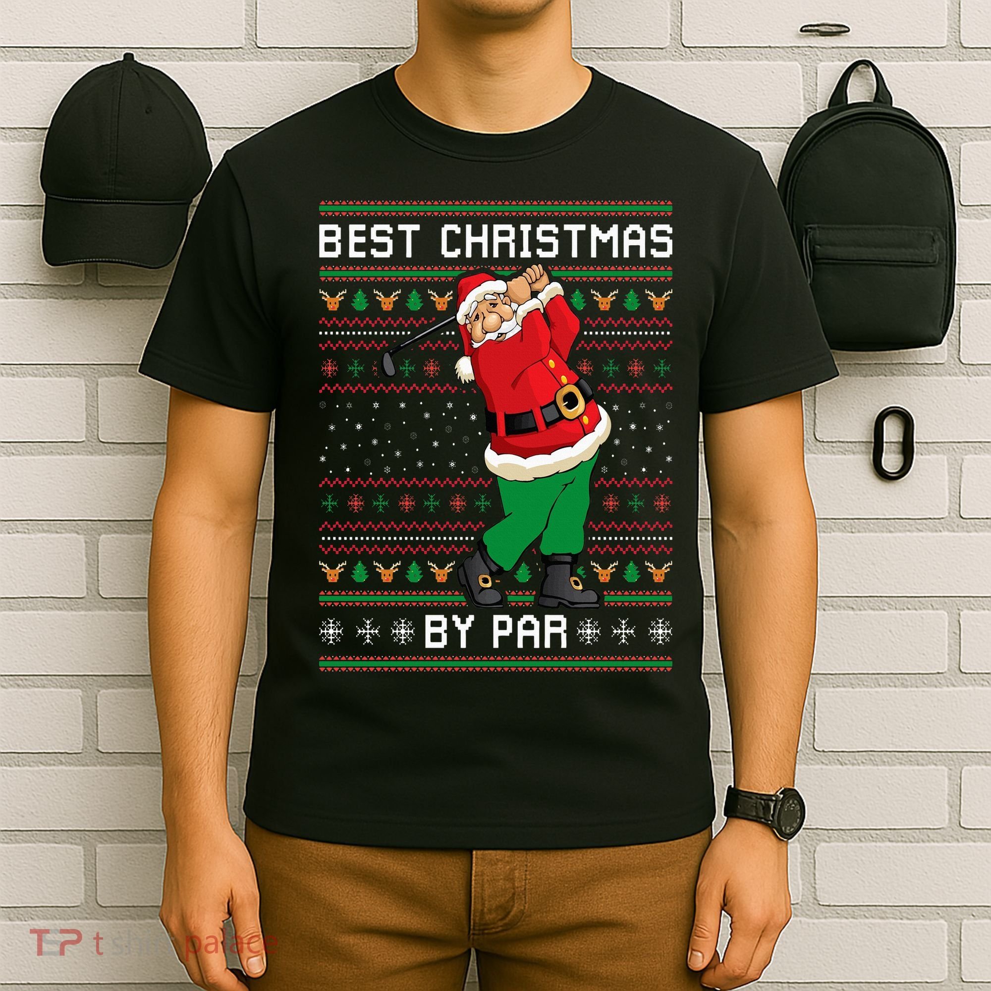 Santa Claus Playing Golf Funny Ugly Christmas Gofl Novelty T-Shirt