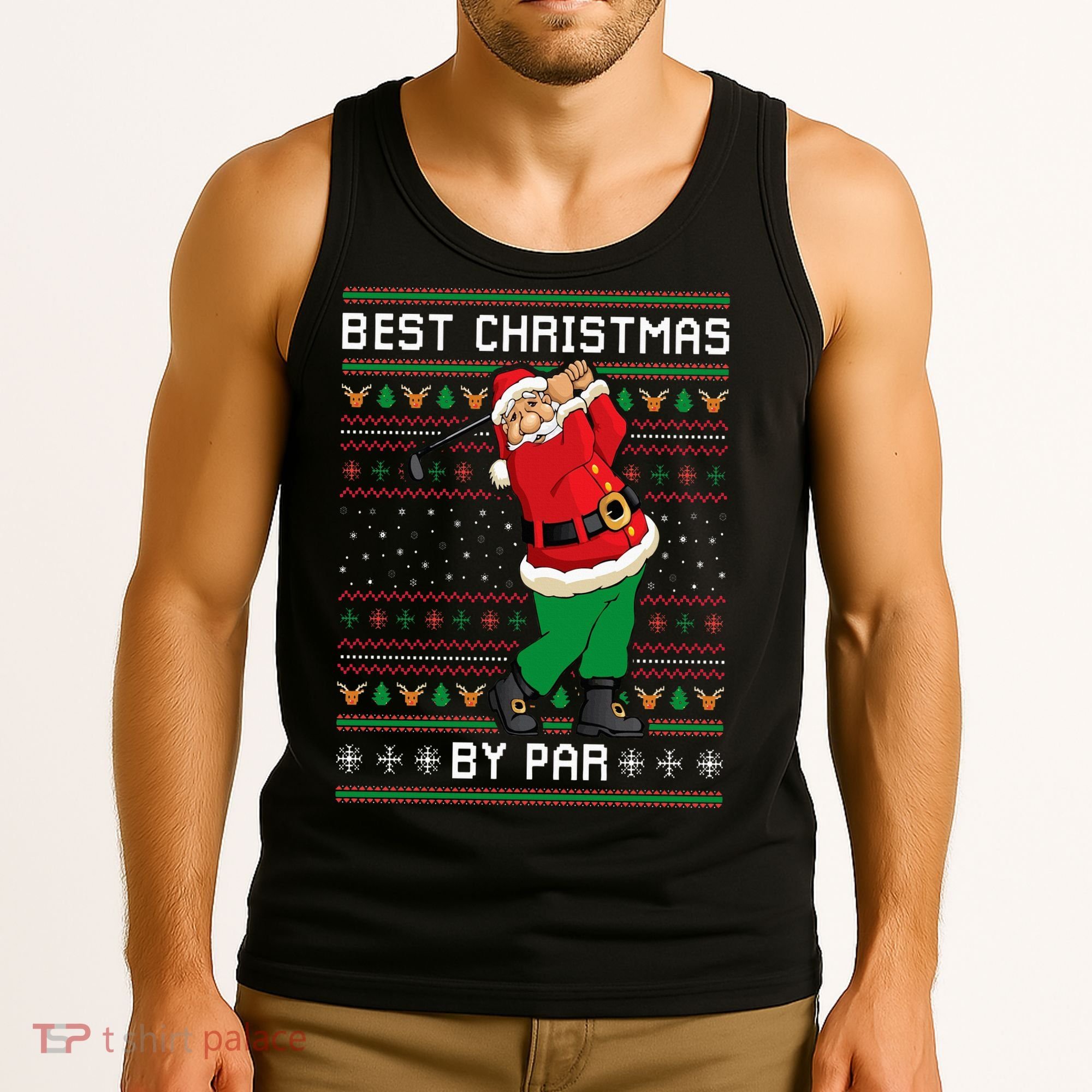 Santa Claus Playing Golf Funny Ugly Christmas Gofl Novelty Tank Top