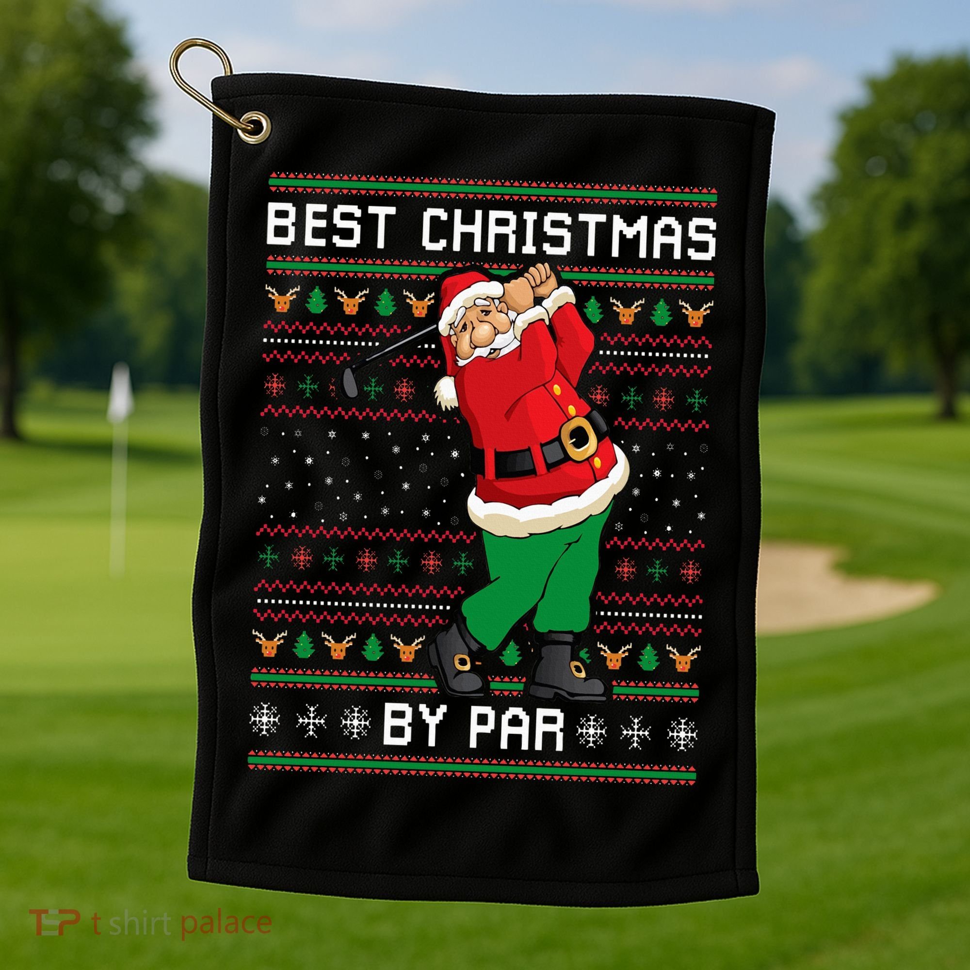 Santa Claus Playing Golf Funny Ugly Christmas Gofl Novelty Golf Towel