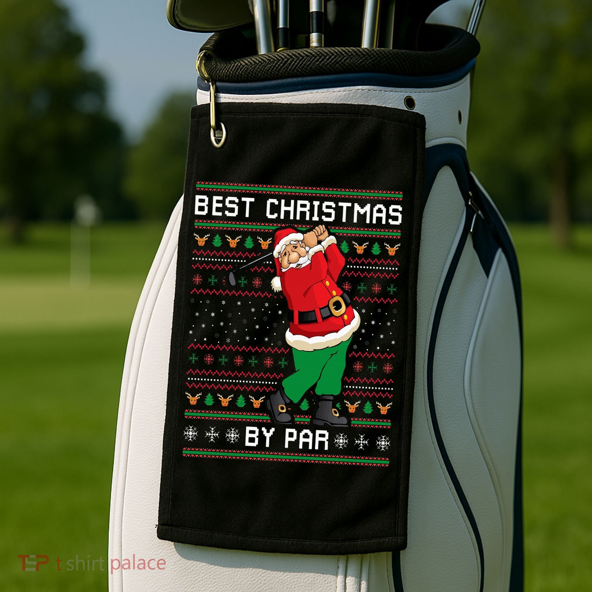 Santa Claus Playing Golf Funny Ugly Christmas Gofl Novelty Golf Towel