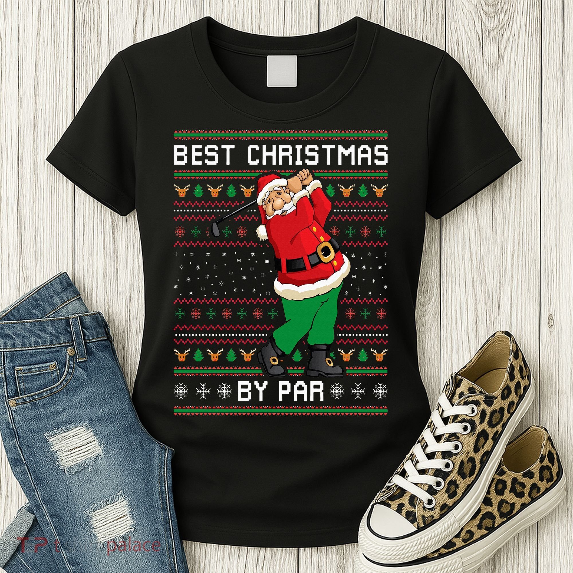 Santa Claus Playing Golf Funny Ugly Christmas Gofl Novelty Women's T-Shirt