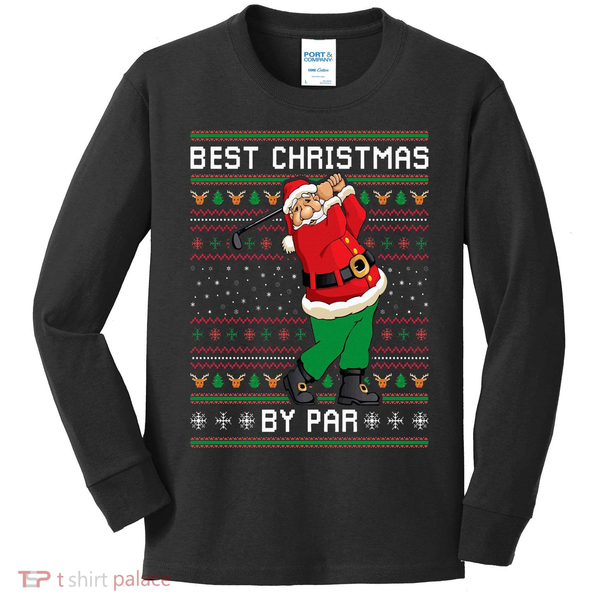 Santa Claus Playing Golf Funny Ugly Christmas Gofl Novelty Kids Long Sleeve Shirt