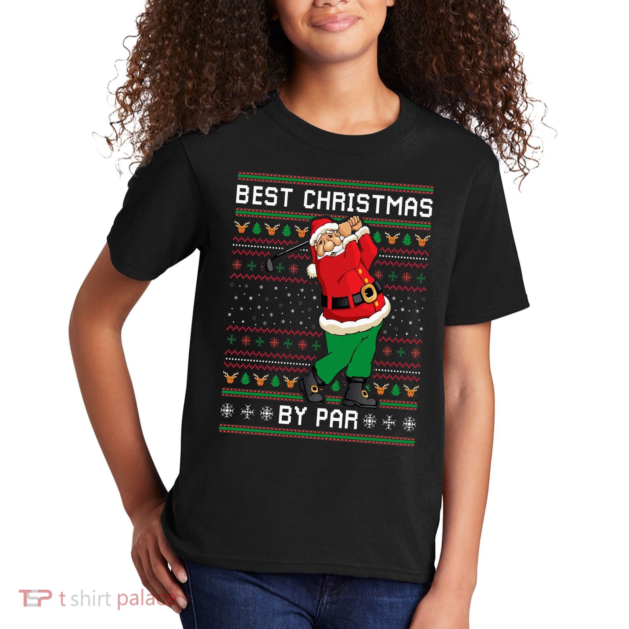 Santa Claus Playing Golf Funny Ugly Christmas Gofl Novelty Kids T-Shirt