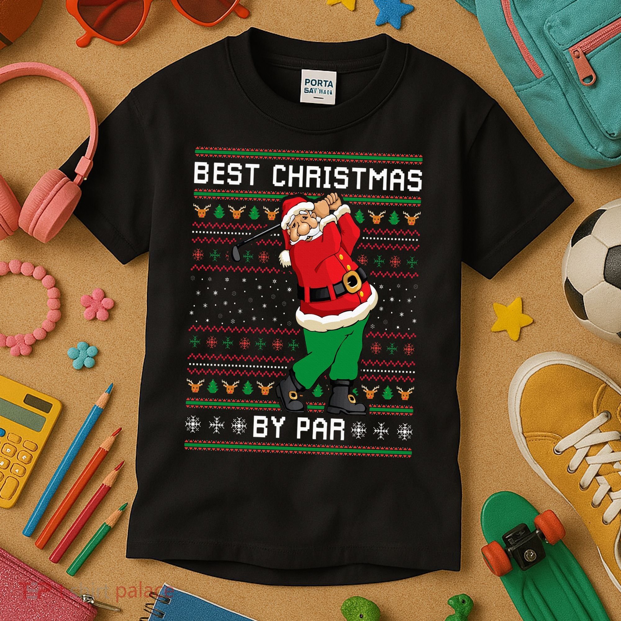 Santa Claus Playing Golf Funny Ugly Christmas Gofl Novelty Kids T-Shirt