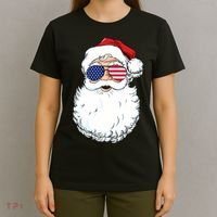 Santa Claus Patriotic USA Sunglasses Christmas In July Santa T-Shirt thumb 4