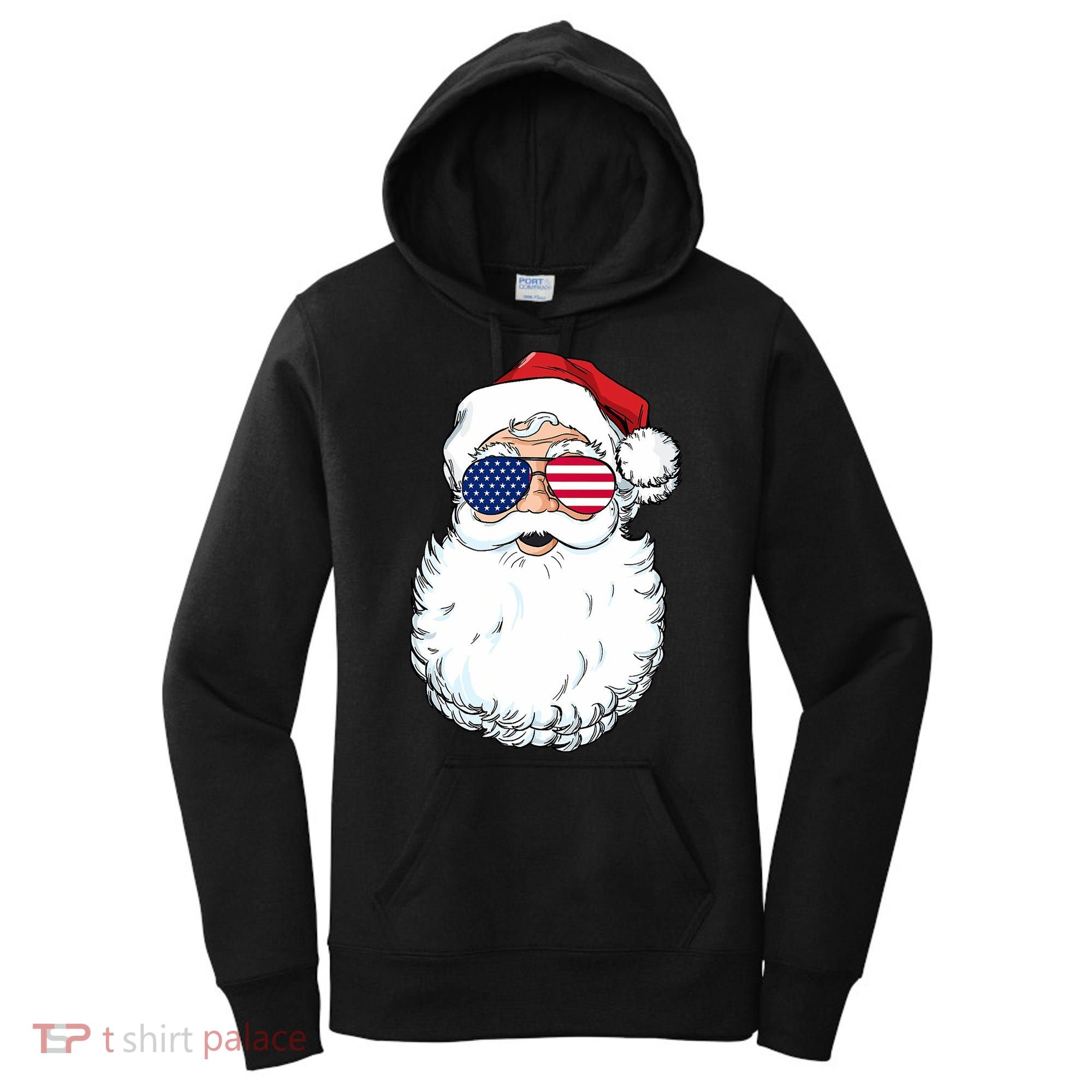 Santa Claus Patriotic USA Sunglasses Christmas In July Santa Women's Hoodie