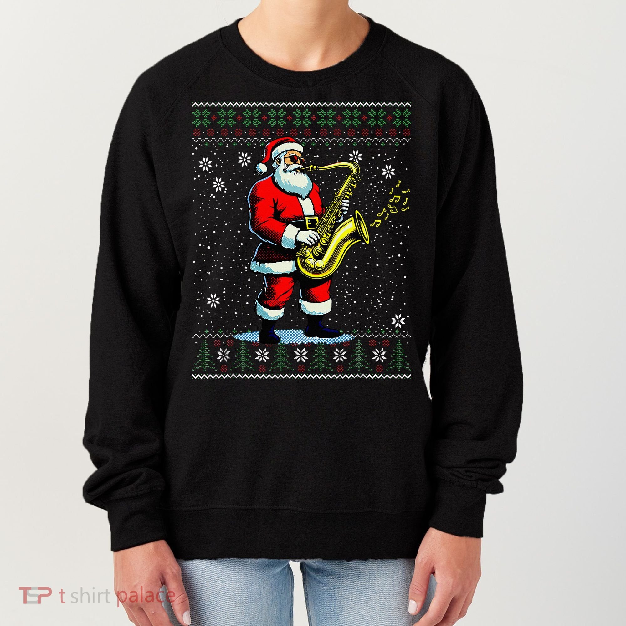 Santa Claus playing Saxophone Musical Ugly Christmas Sweater  Women's Sweatshirt