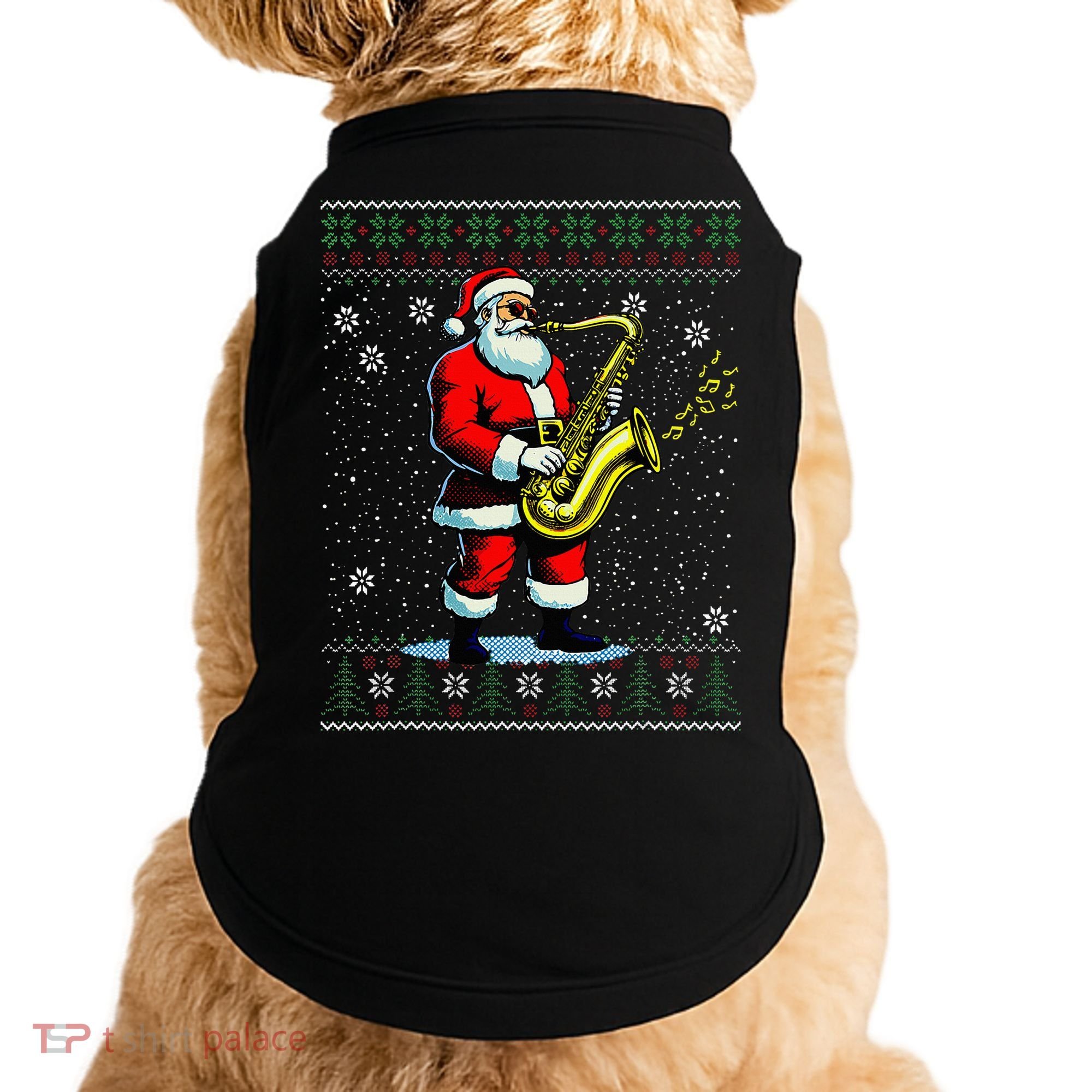 Santa Claus playing Saxophone Musical Ugly Christmas Sweater  Doggie Tank