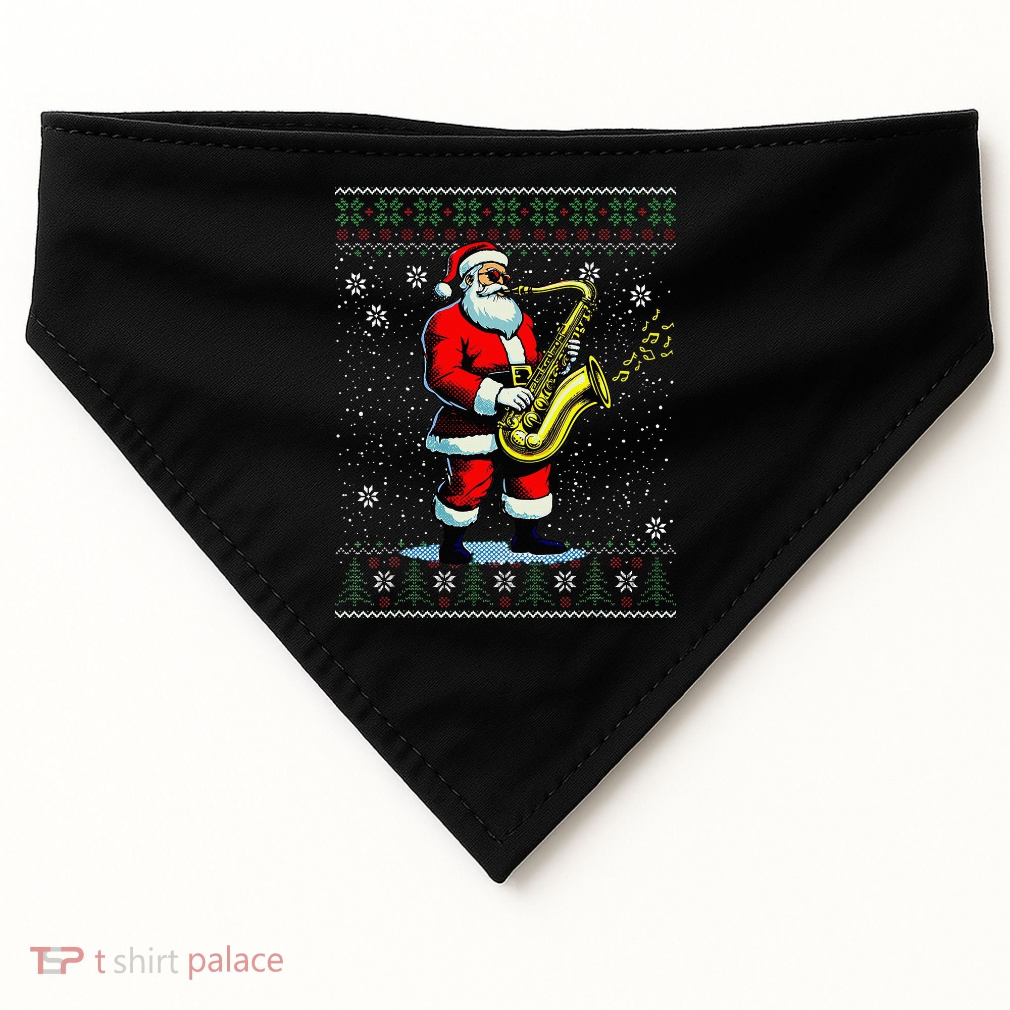 Santa Claus playing Saxophone Musical Ugly Christmas Sweater  USA-Made Doggie Bandana