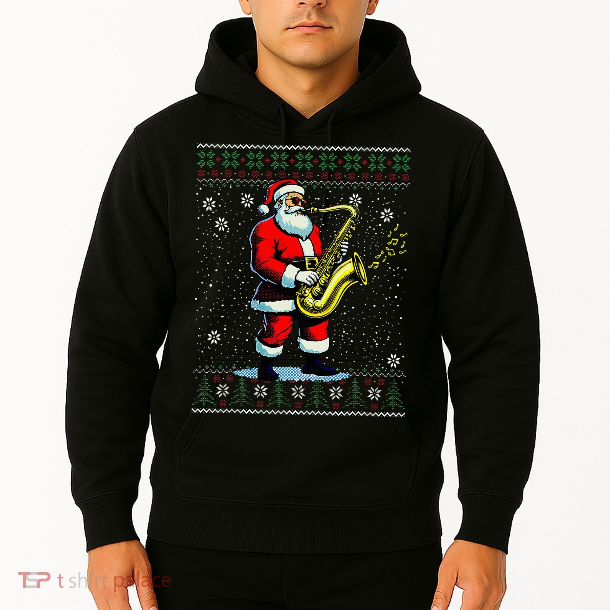 Santa Claus playing Saxophone Musical Ugly Christmas Sweater  Hoodie