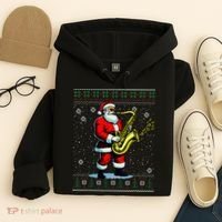 Santa Claus playing Saxophone Musical Ugly Christmas Sweater  Hoodie thumb 4