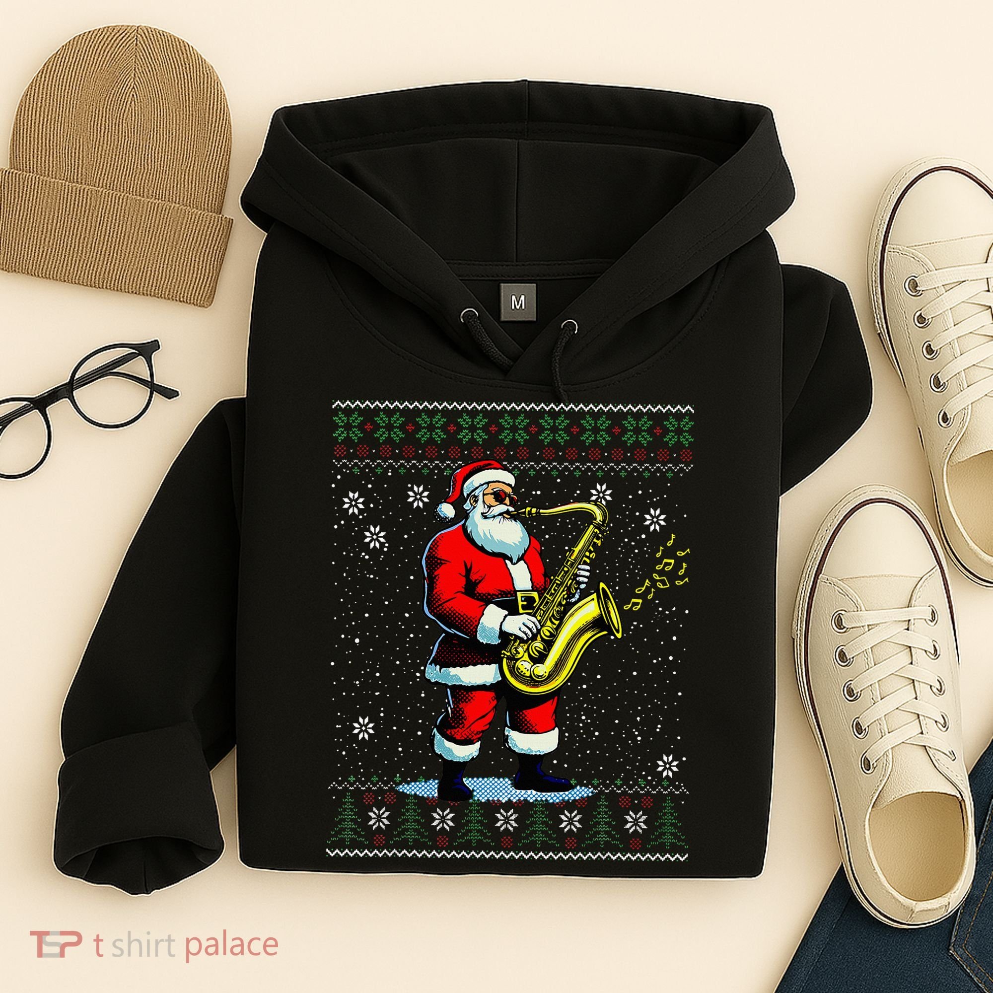 Santa Claus playing Saxophone Musical Ugly Christmas Sweater  Hoodie