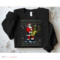Santa Claus playing Saxophone Musical Ugly Christmas Sweater  Sweatshirt thumb 2