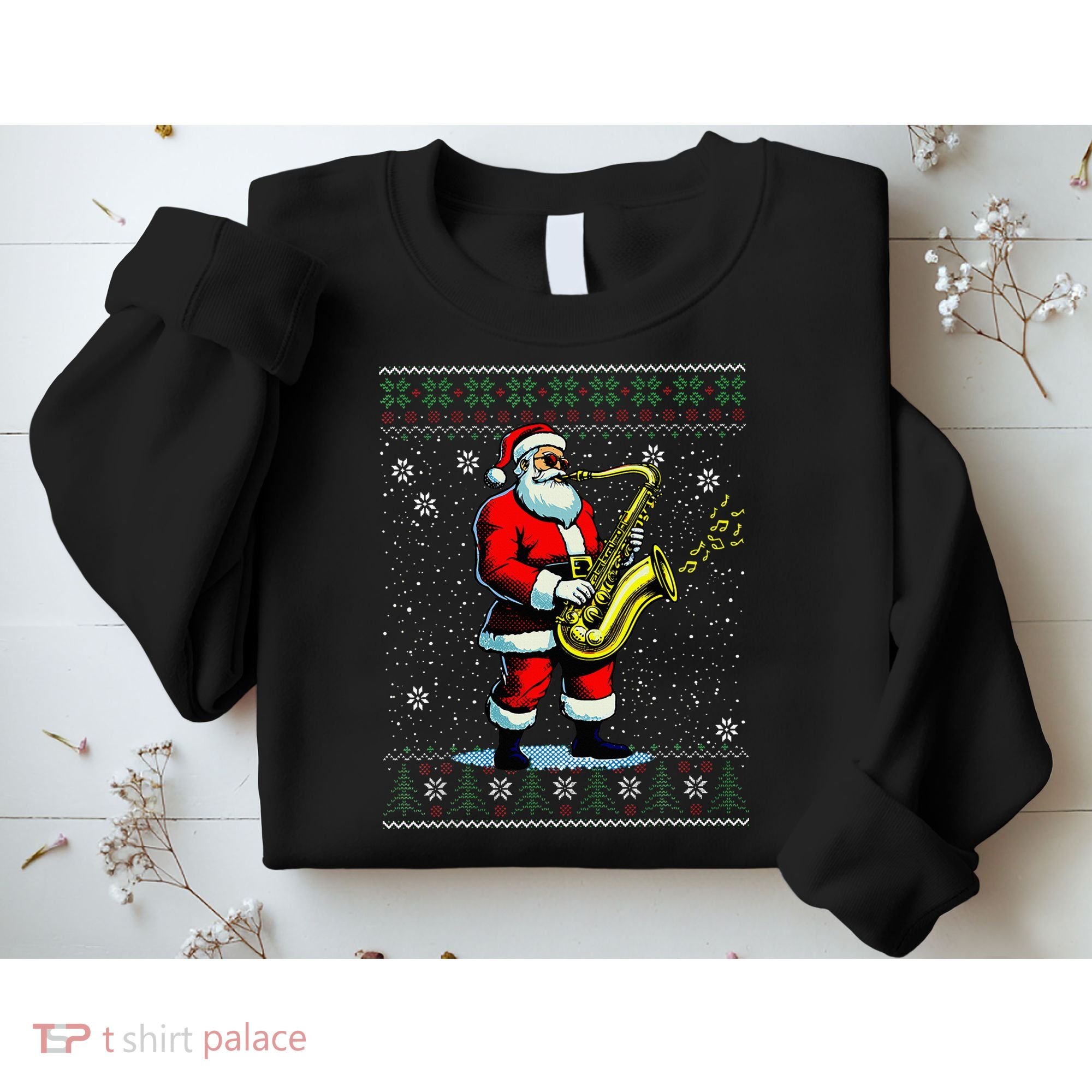 Santa Claus playing Saxophone Musical Ugly Christmas Sweater  Sweatshirt