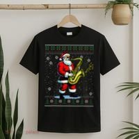 Santa Claus playing Saxophone Musical Ugly Christmas Sweater  T-Shirt thumb 2