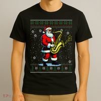 Santa Claus playing Saxophone Musical Ugly Christmas Sweater  T-Shirt thumb 3