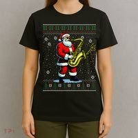 Santa Claus playing Saxophone Musical Ugly Christmas Sweater  T-Shirt thumb 4