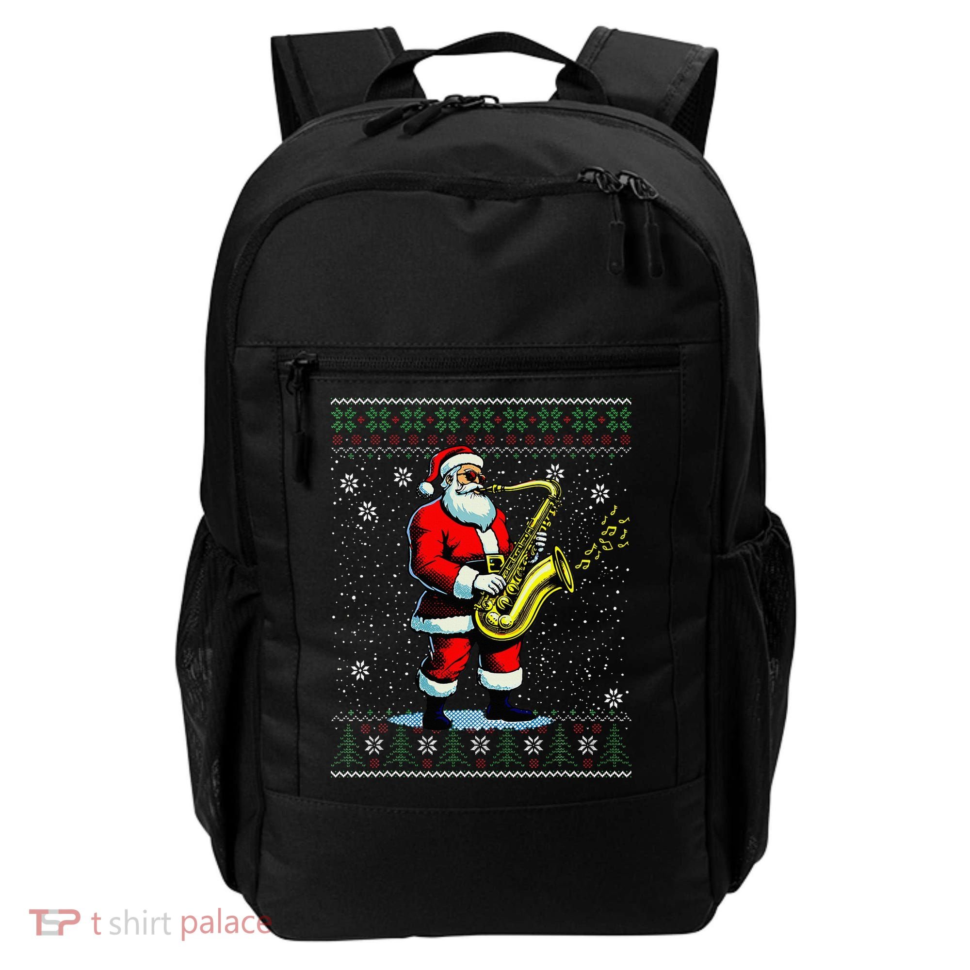 Santa Claus playing Saxophone Musical Ugly Christmas Sweater  Backpack