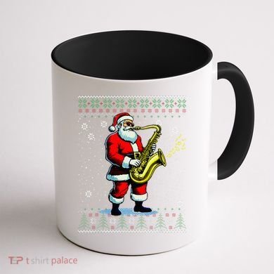 Santa Claus playing Saxophone Musical Ugly Christmas Sweater  Coffee Mug back