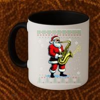 Santa Claus playing Saxophone Musical Ugly Christmas Sweater  Coffee Mug thumb 2