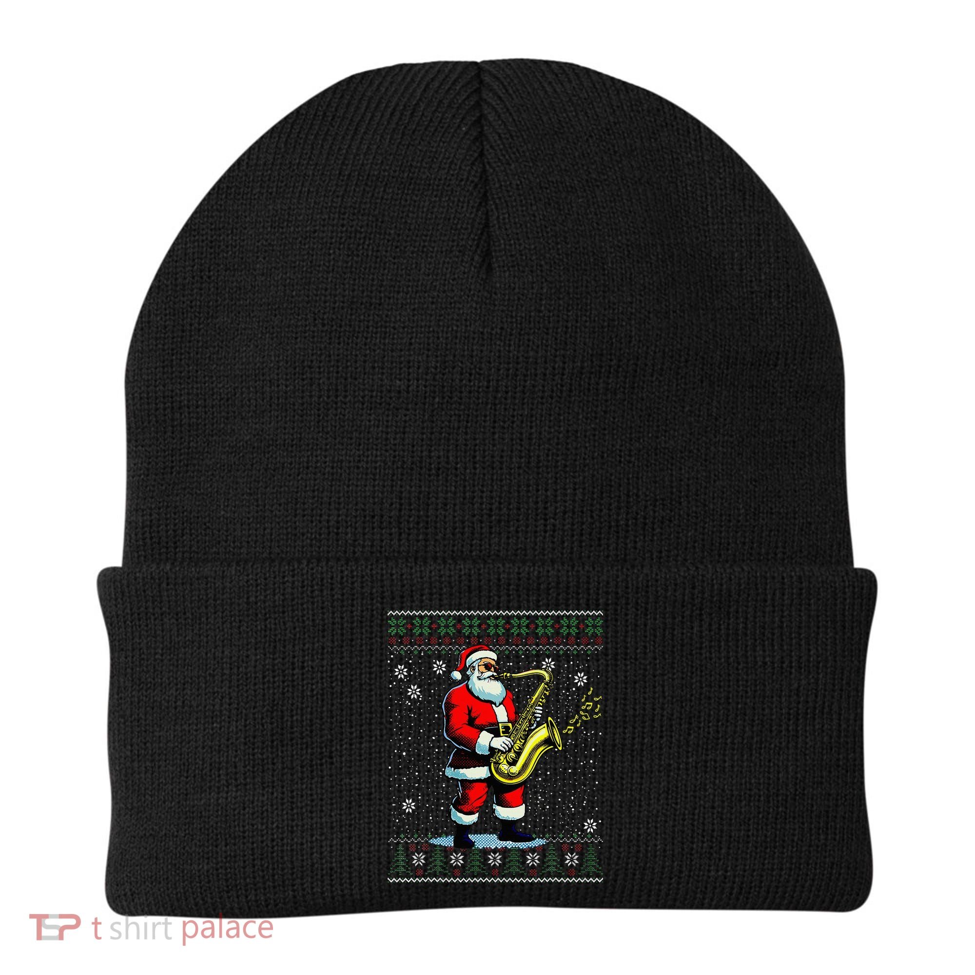 Santa Claus playing Saxophone Musical Ugly Christmas Sweater  Beanie