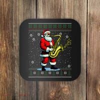 Santa Claus playing Saxophone Musical Ugly Christmas Sweater  Coaster thumb 0