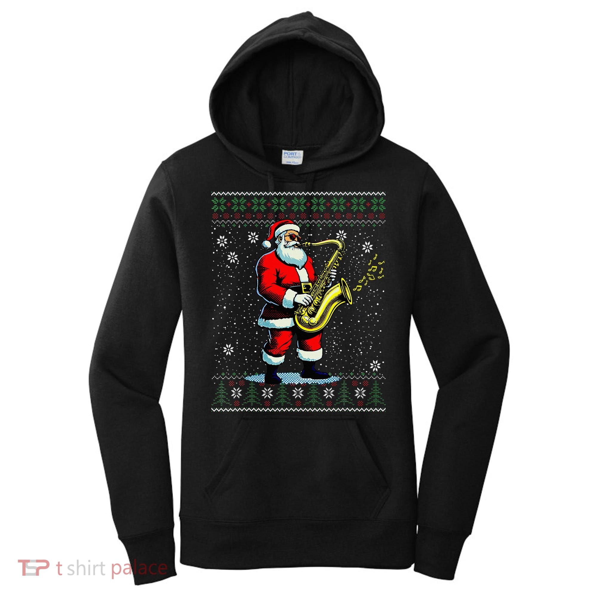 Santa Claus playing Saxophone Musical Ugly Christmas Sweater  Women's Hoodie