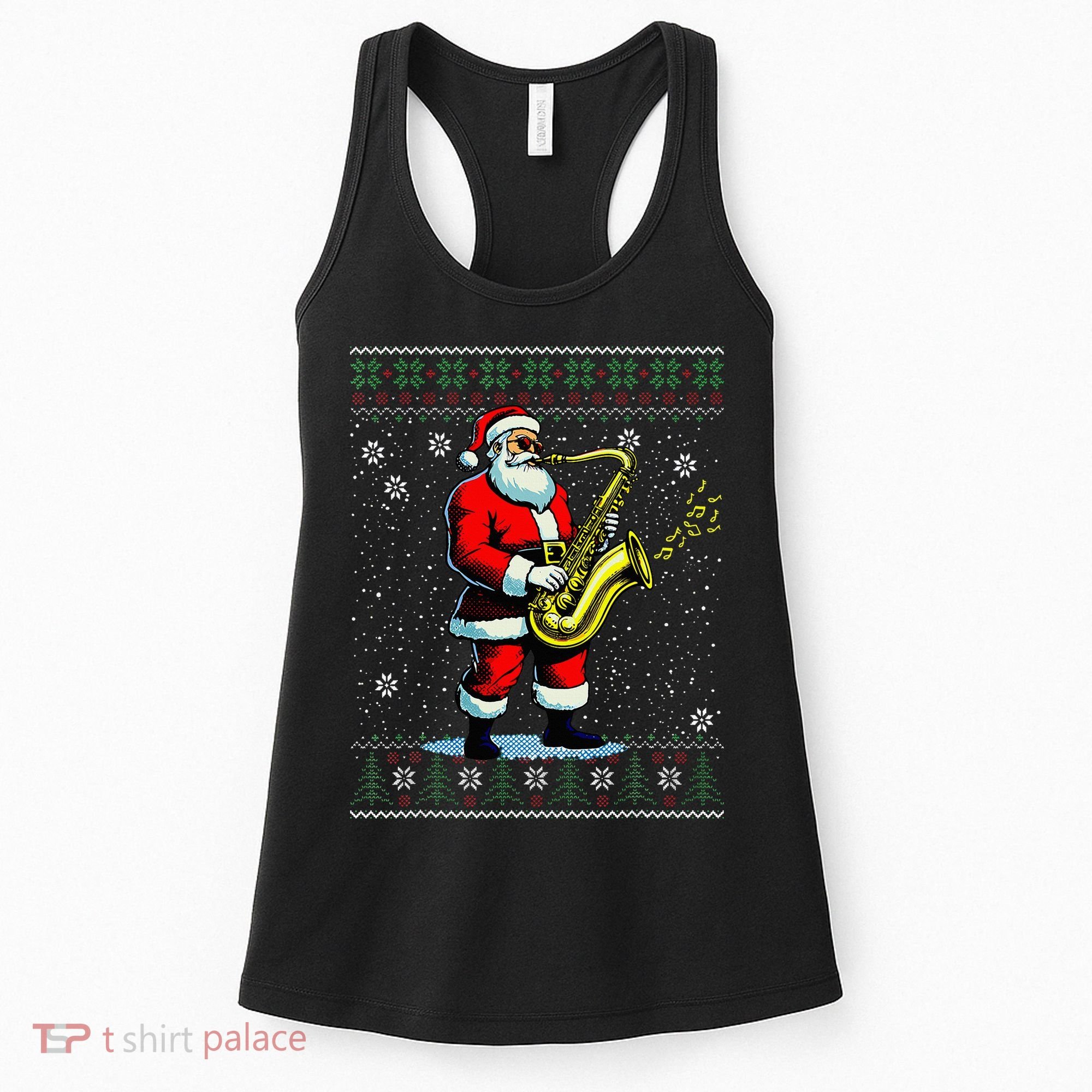 Santa Claus playing Saxophone Musical Ugly Christmas Sweater  Women's Tank Top