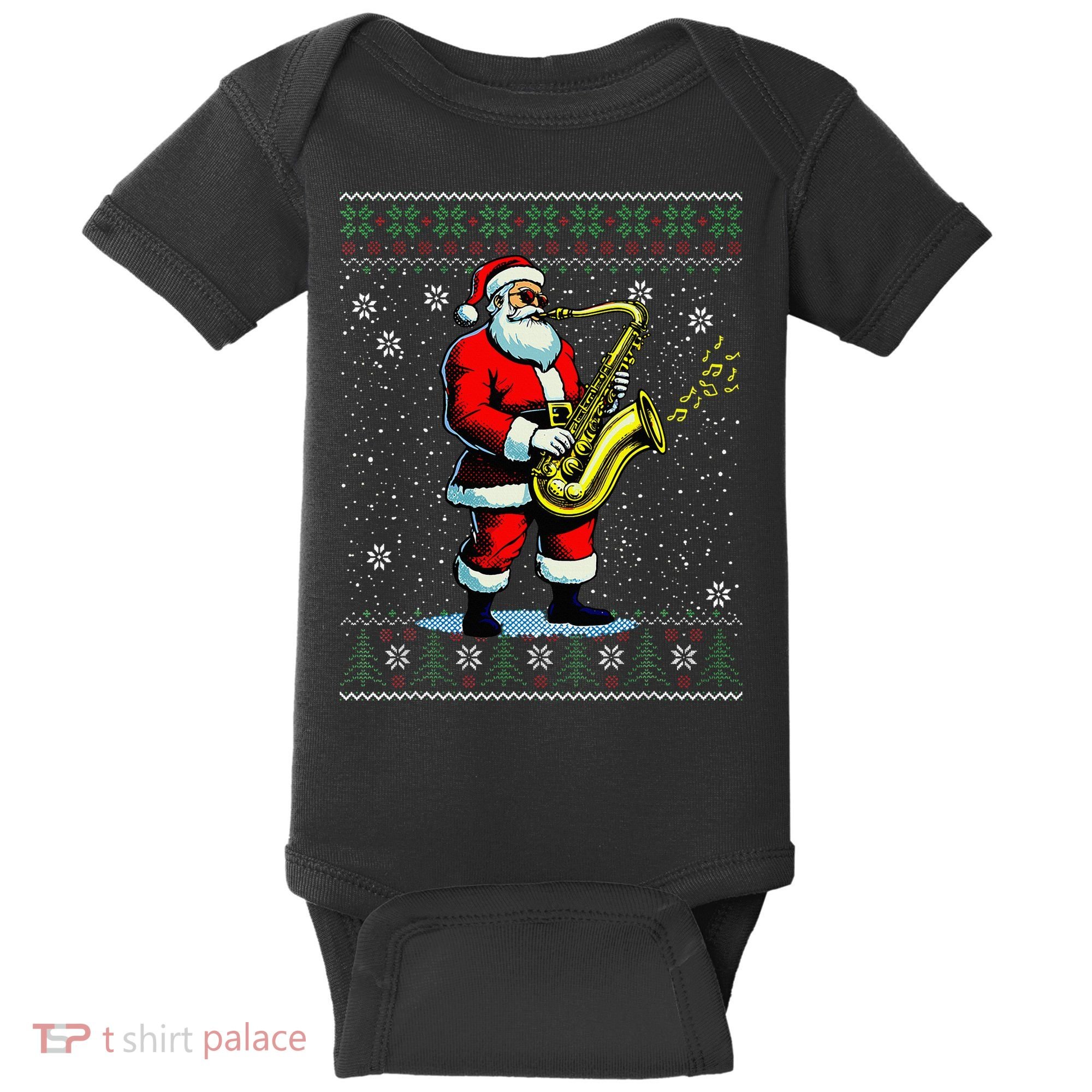 Santa Claus playing Saxophone Musical Ugly Christmas Sweater  Baby Bodysuit