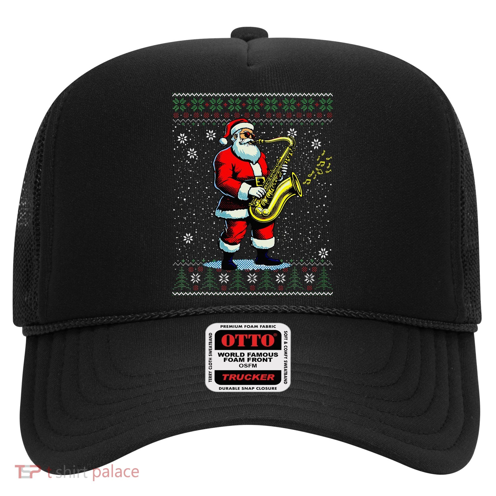 Santa Claus playing Saxophone Musical Ugly Christmas Sweater  Hat