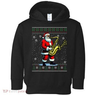 Santa Claus playing Saxophone Musical Ugly Christmas Sweater  Toddler Hoodie