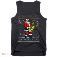 Santa Claus playing Saxophone Musical Ugly Christmas Sweater  Tank Top thumb 0