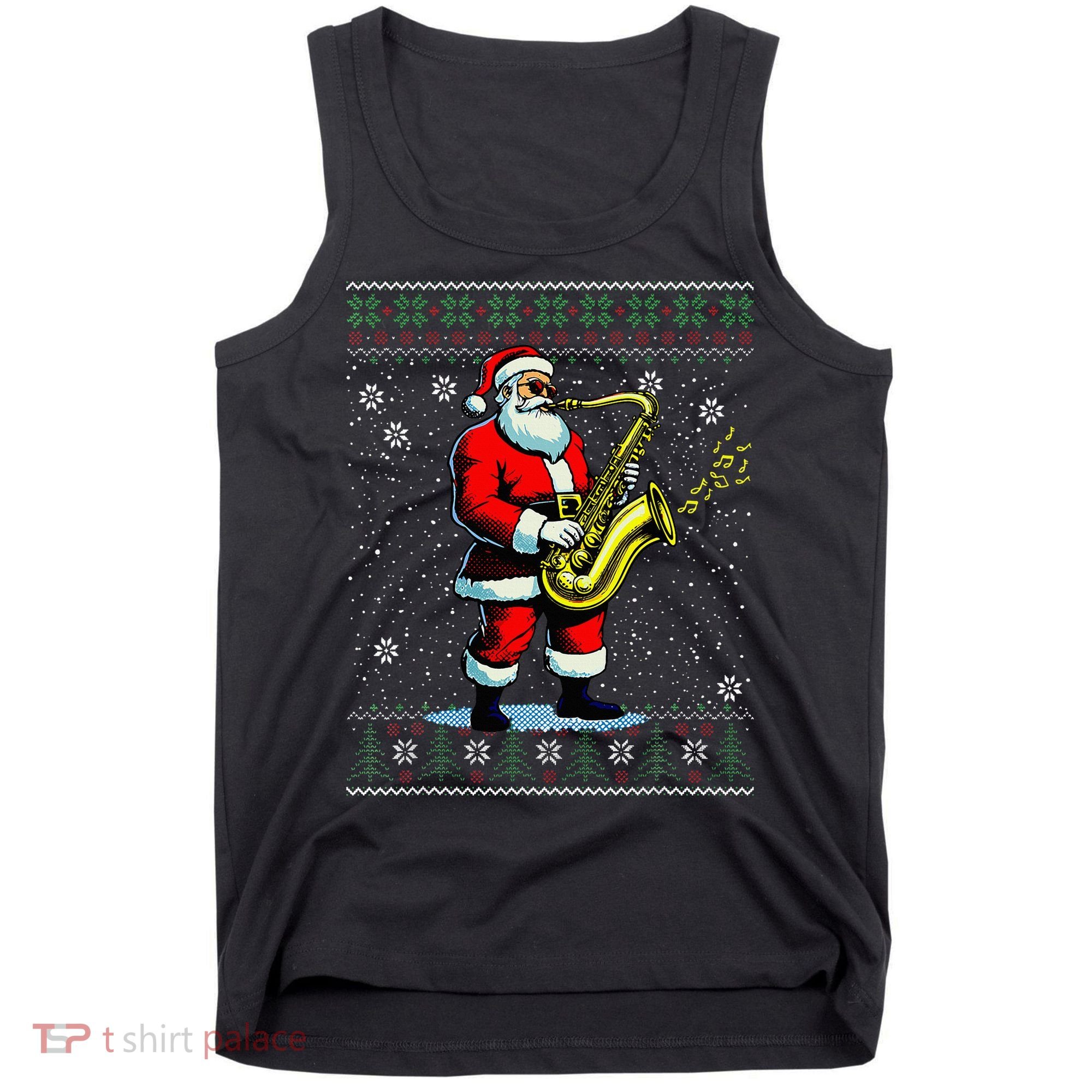 Santa Claus playing Saxophone Musical Ugly Christmas Sweater  Tank Top