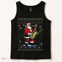 Santa Claus playing Saxophone Musical Ugly Christmas Sweater  Tank Top thumb 2