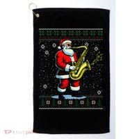 Santa Claus playing Saxophone Musical Ugly Christmas Sweater  Golf Towel thumb 0